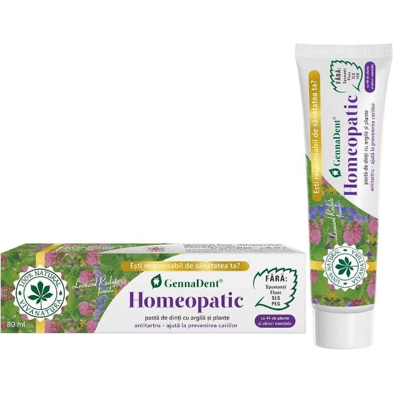 Gennadent Homeopatic - Pasta de Dinti cu Argila si Plante 80ml Vivanatura