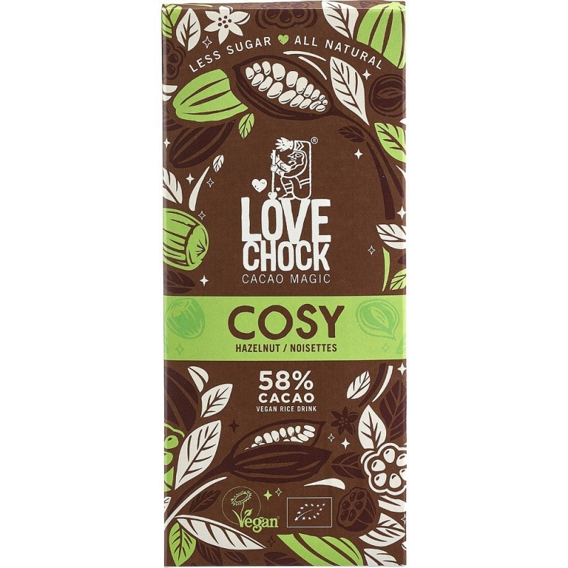 Ciocolata vegana bio cu 58% cacao bautura de orez si alune 70g Lovechock